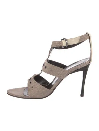 Pre-owned Versus Canvas T-strap Sandals In Black