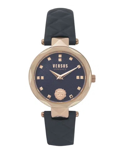 Versus Covent Garden Petite Leather Watch In Blue