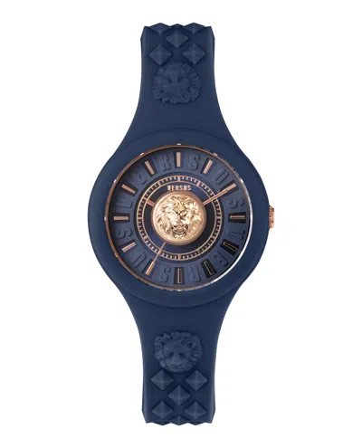 Versus Versace Fire Island Silicone Watch Woman Wrist Watch Blue Size - Stainless Steel In Multi
