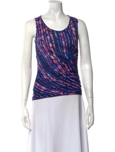 Pre-owned Versus Floral Print Crew Neck Top In Blue