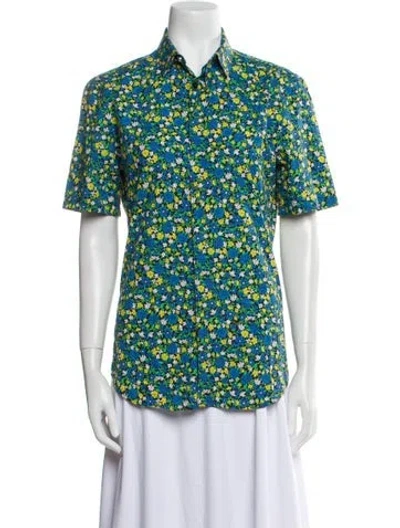 Pre-owned Versus Floral Print Short Sleeve Button-up Top In Multi