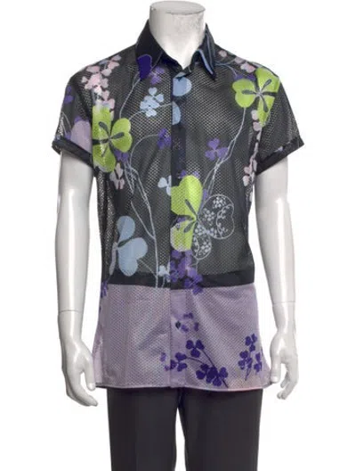 Pre-owned Versus Floral Print Short Sleeve Shirt In Black