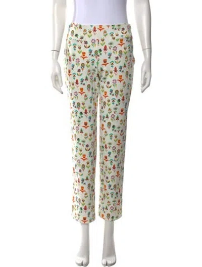 Pre-owned Versus Floral Print Straight Leg Pants In White