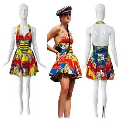 Pre-owned Versus Gianni Versace  1993 Vintage Iconic Halter Mini Dress W. Tulle Underlay In Sand