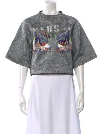 Pre-owned Versus Graphic Print Crew Neck Crop Top W/ Tags In Silver