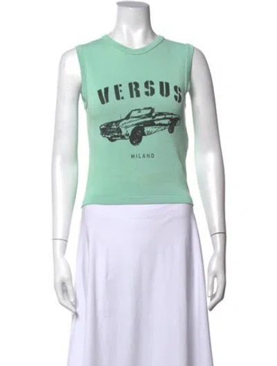 Pre-owned Versus Graphic Print Crew Neck Top In Green