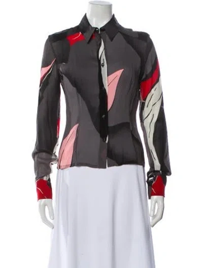 Pre-owned Versus Graphic Print Long Sleeve Blouse In Gray