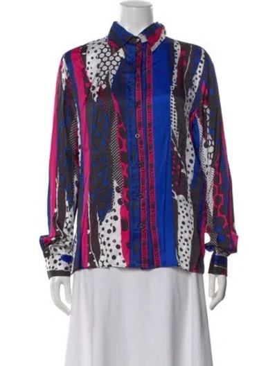 Pre-owned Versus Graphic Print Long Sleeve Button-up Top In Multi