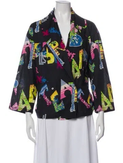 Pre-owned Versus Graphic Print Three-quarter Sleeve Blouse In Blue