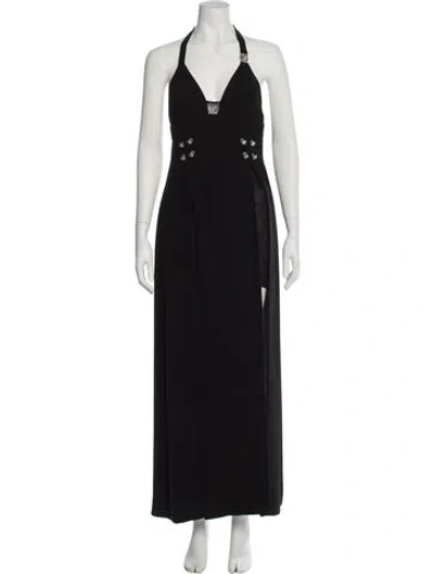 Pre-owned Versus Halterneck Long Dress In Black