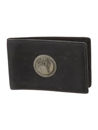 Pre-owned Versus Leather Bifold Wallet In Black