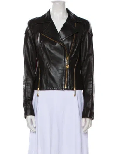 Pre-owned Versus Leather Biker Jacket In Black