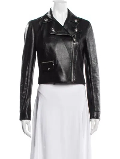 Pre-owned Versus Leather Biker Jacket In Black