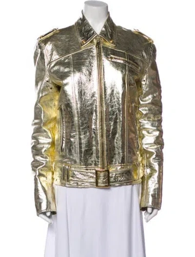 Pre-owned Versus Leather Biker Jacket In Green