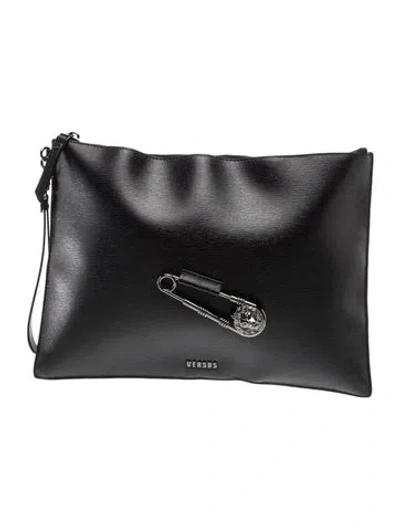 Pre-owned Versus Leather Clutch Vintage In Black
