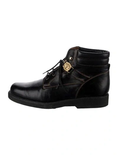 Pre-owned Versus Leather Lace-up Boots In Black