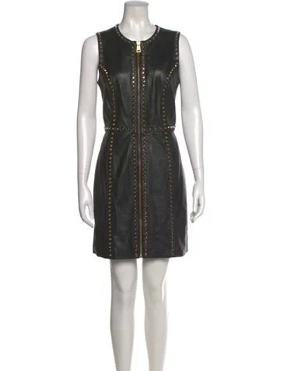 Pre-owned Versus Leather Mini Dress In Black