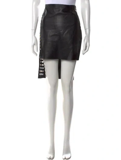 Pre-owned Versus Leather Mini Skirt In Black