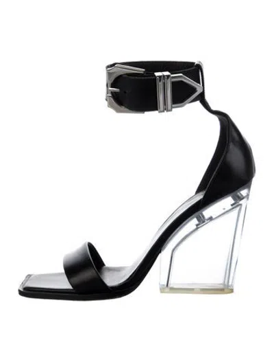 Pre-owned Versus Leather Sandals In Black