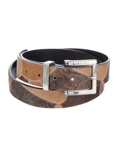 Pre-owned Versus Leather Whipstitch Trim Waist Belt In Brown