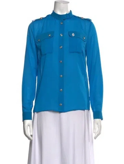 Pre-owned Versus Long Sleeve Button-up Top In Blue