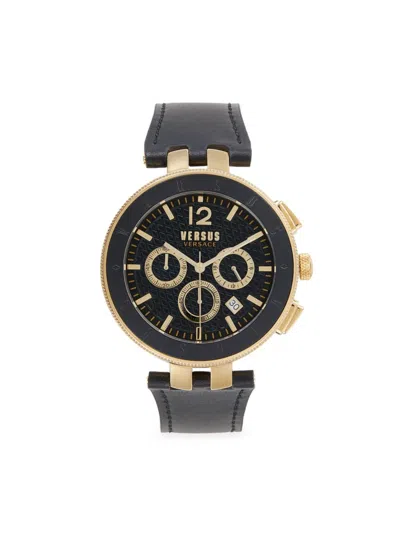 Versus Men's 44mm Ip Goldtone Stainless Steel & Leather Strap Chronograph Watch In Black