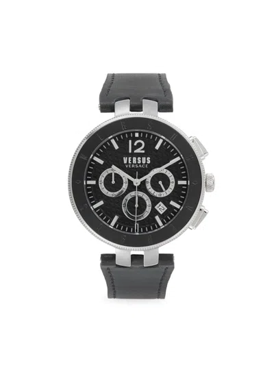 Versus Men's 44mm Stainless Steel & Leather Strap Chronograph Watch In Black