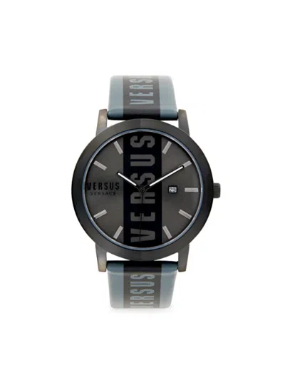 Versus Men's 44mm Stainless Steel & Leather Strap Logo Watch In Blue