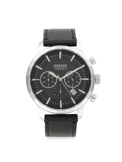 Versus Men's 46mm Stainless Steel & Leather Strap Chronograph Watch In Black