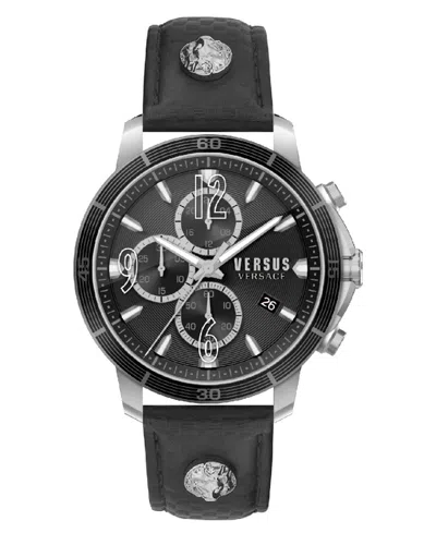Versus Men's Chronograph Quartz Bicocca Black Textured Leather Strap 46mm In Silver