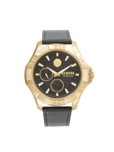 Versus Men's Dtla 46mm Ip Goldtone Stainless Steel & Leather Strap Chronograph Watch In Black