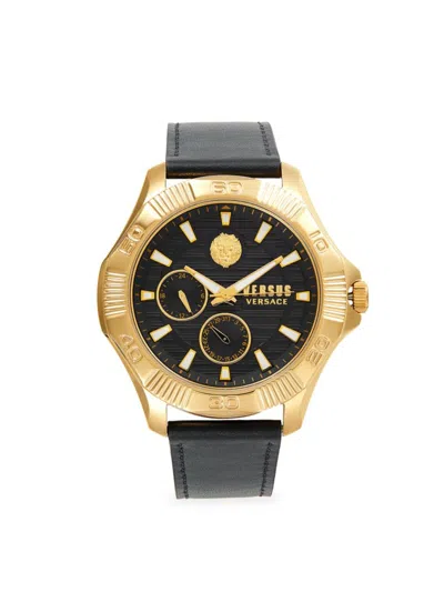 Versus Men's Dtla 46mm Ip Goldtone Stainless Steel & Leather Strap Chronograph Watch In Black