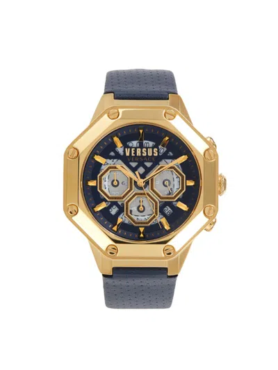 Versus Men's Stainless Steel & Leather Strap Octogonal Chronograph Watch In Gold