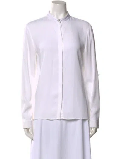Pre-owned Versus Mock Neck Long Sleeve Button-up Top In White