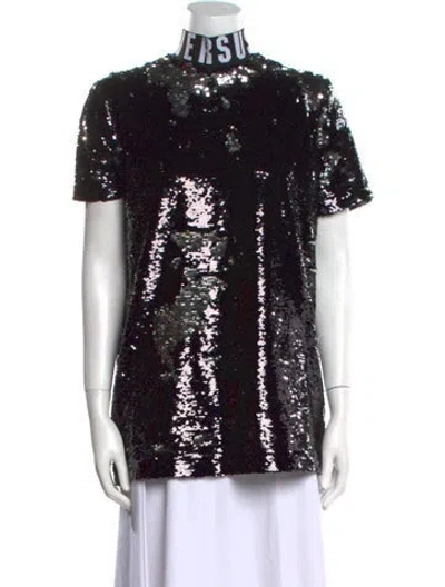 Pre-owned Versus Mock Neck Short Sleeve Blouse W/ Tags In Black