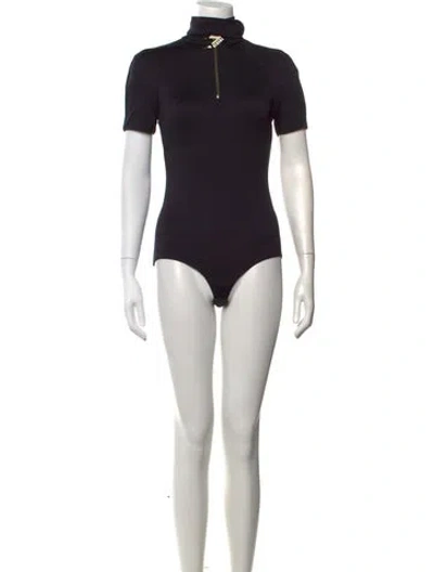 Pre-owned Versus Mock Neck Short Sleeve Bodysuit In Black