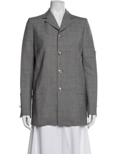 Pre-owned Versus Plaid Print Blazer In Gray