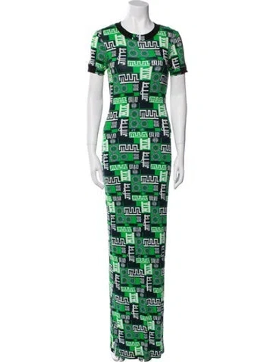 Pre-owned Versus Printed Long Dress In Green