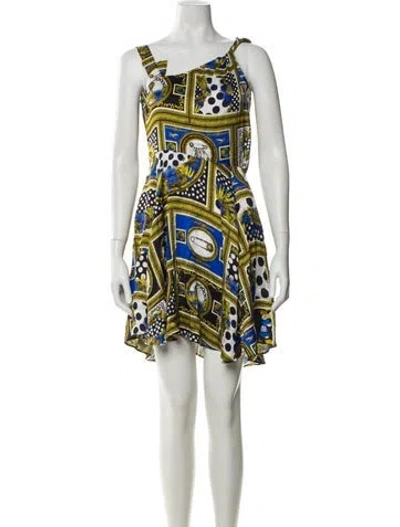 Pre-owned Versus Printed Mini Dress In Blue