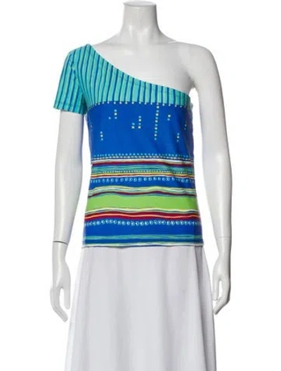 Pre-owned Versus Striped One-shoulder Top In Multi