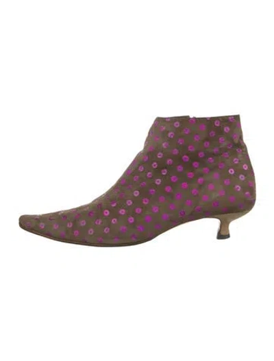 Pre-owned Versus Suede Polka Dot Print Flats In Green