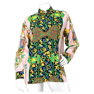 Pre-owned Versus Versace Baroque Print Cotton Button-up Shirt Circa 1990s In Sand