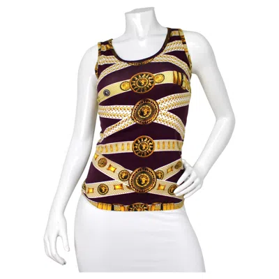 Pre-owned Versus Versace Belt Print Sleeveless Top Circa 1990s In Sand