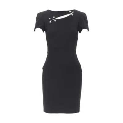 Pre-owned Versus Versace Lionhead Punk Safety Pin Slash Slit Dress It38 Xs In Black