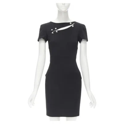 Pre-owned Versus Versace Lionhead Punk Safety Pin Slash Slit Dress It38 Xs In Black