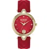 Versus Versace V  Crystal Leather Strap Watch, 34mm In Ip Yellow Gold