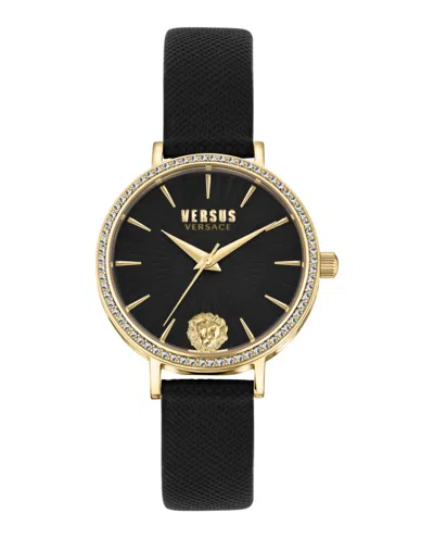 Pre-owned Versus Versace Womens Mar Vista Crystal 34mm Strap Fashion Watch In Black