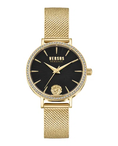 Pre-owned Versus Versace Womens Mar Vista Crystal Gold 34mm Bracelet Fashion Watch In Black