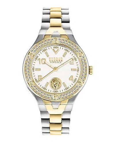 Pre-owned Versus Versace Womens Vittoria Crystal Two Tone 38mm Bracelet Fashion Watch