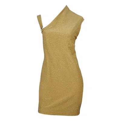 Pre-owned Versus Vintage Gianni Versace  Asymmetric Shoulder Lurex Gold Metallic Dress In Brown
